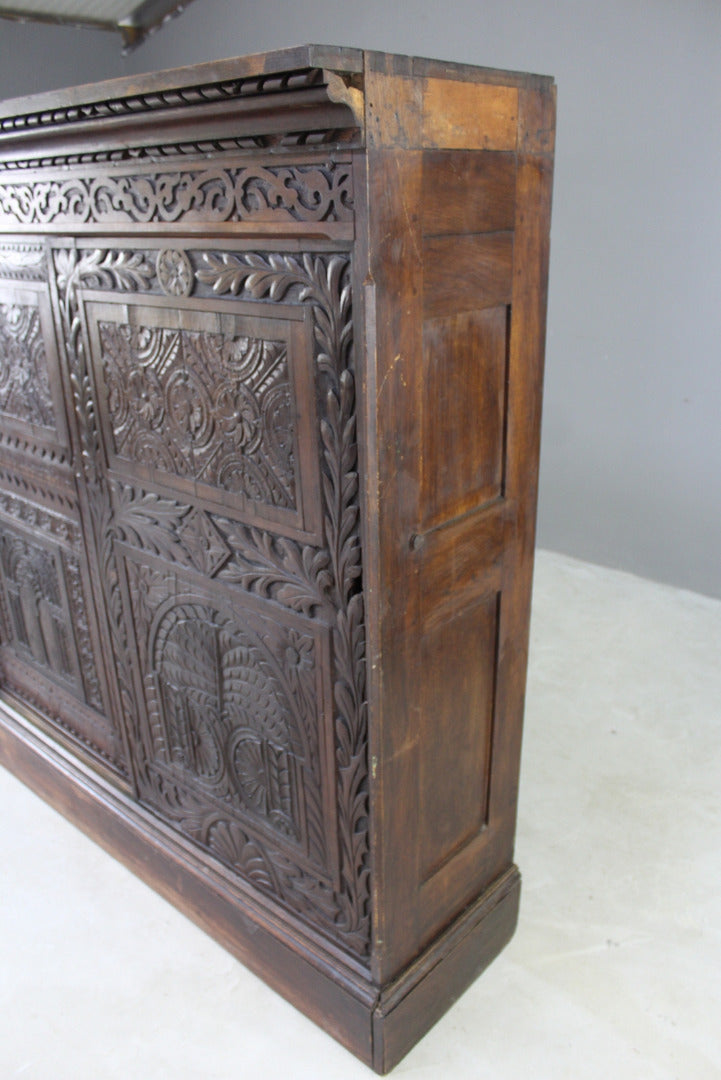 Large Antique Carved Oak Cupboard - Kernow Furniture