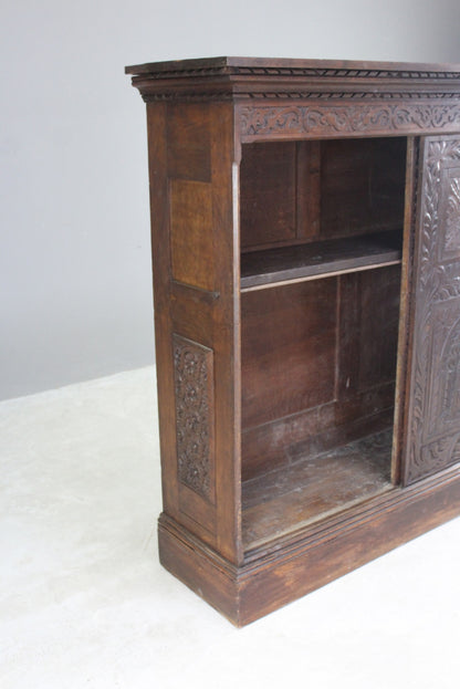 Large Antique Carved Oak Cupboard - Kernow Furniture