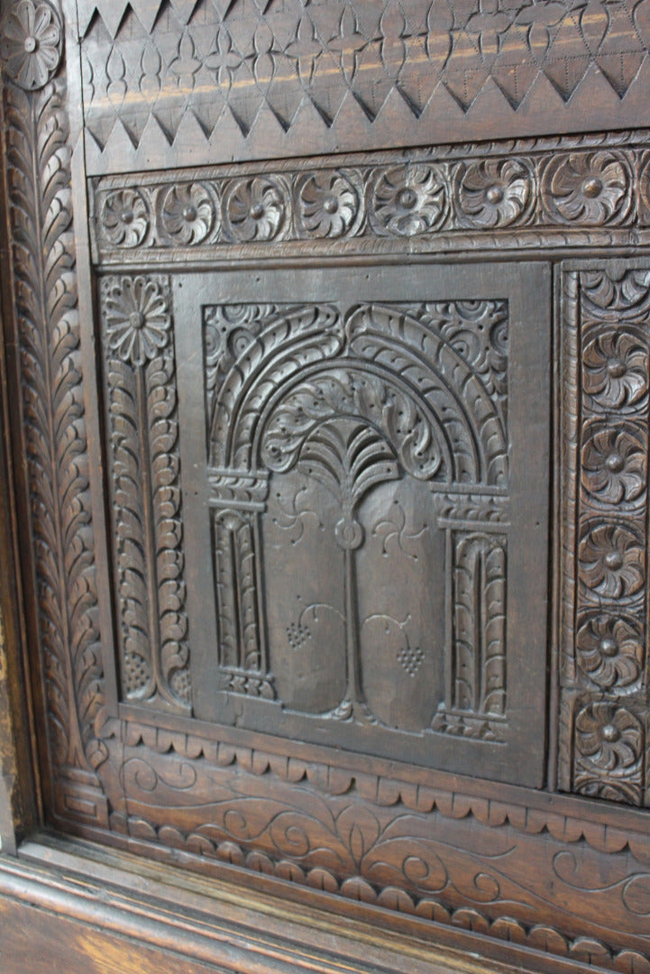 Large Antique Carved Oak Cupboard - Kernow Furniture