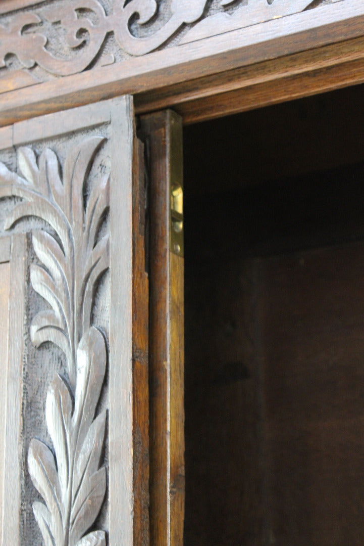 Large Antique Carved Oak Cupboard - Kernow Furniture