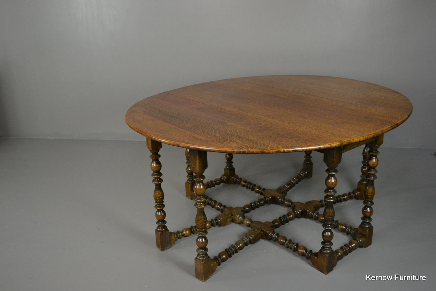 Antique Large Oval Oak Gate Leg Drop Leaf Table - Kernow Furniture