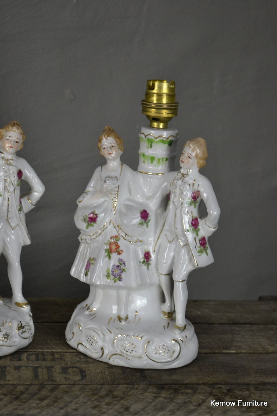 Pair Vintage Porcelain Figurine Table Lamps - Kernow Furniture