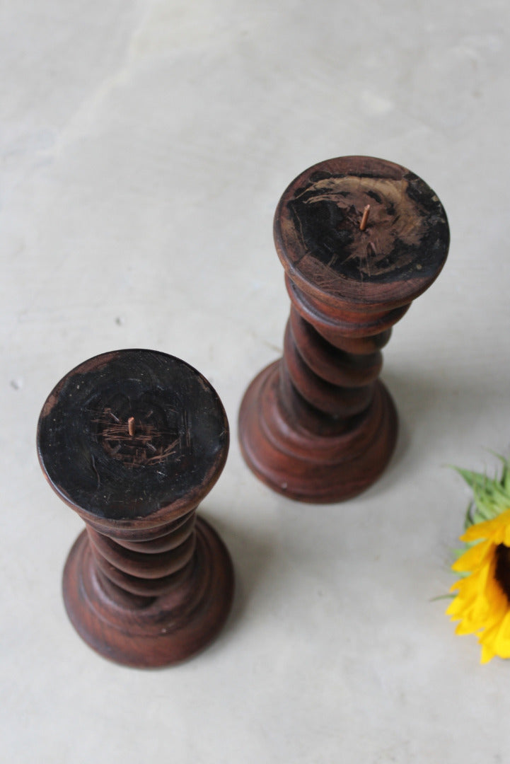 Pair Wooden Open Twist Pillar Candle Holders - Kernow Furniture