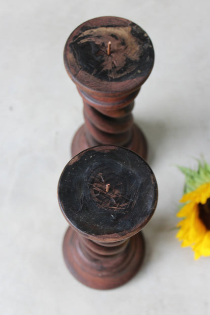 Pair Wooden Open Twist Pillar Candle Holders - Kernow Furniture