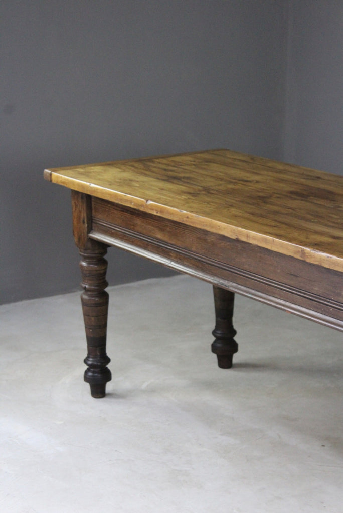 Large 10ft Antique Pine Rustic Kitchen Table - Kernow Furniture