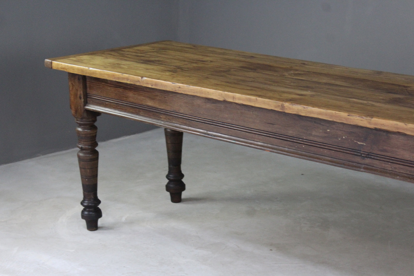 Large 10ft Antique Pine Rustic Kitchen Table - Kernow Furniture