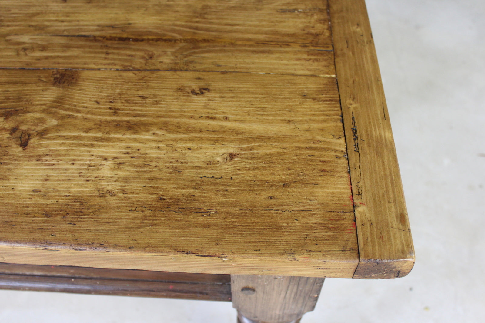 Large 10ft Antique Pine Rustic Kitchen Table - Kernow Furniture