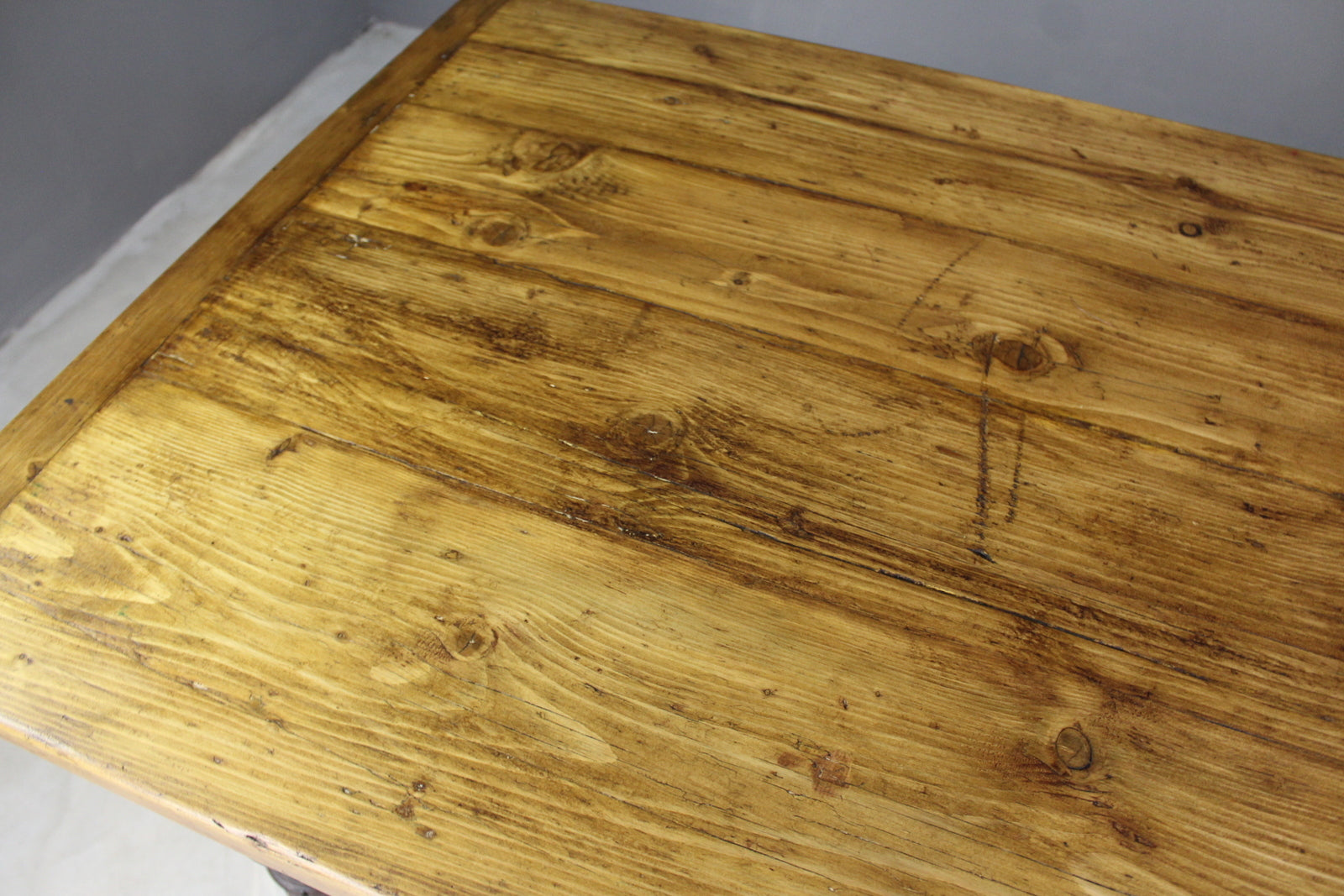 Large 10ft Antique Pine Rustic Kitchen Table - Kernow Furniture