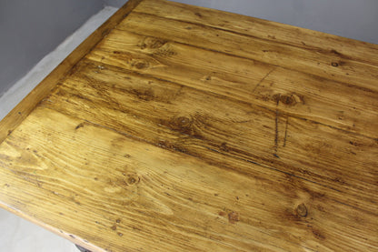 Large 10ft Antique Pine Rustic Kitchen Table - Kernow Furniture