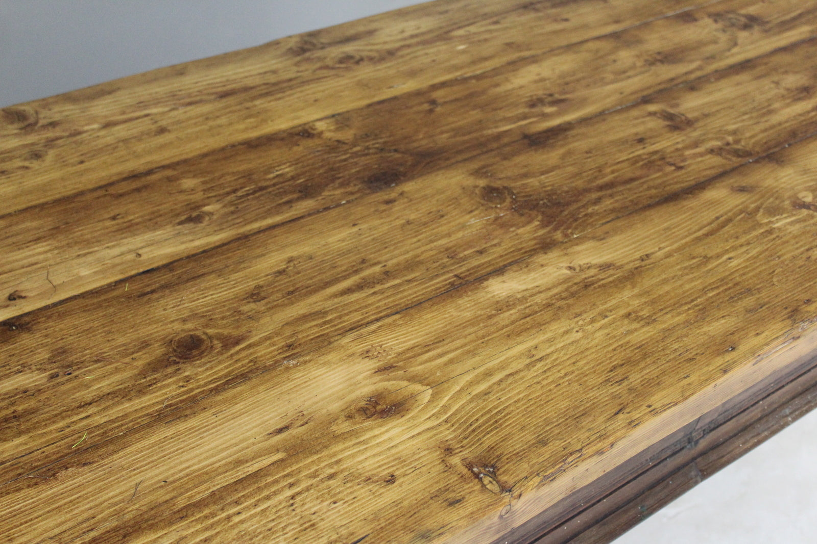 Large 10ft Antique Pine Rustic Kitchen Table - Kernow Furniture