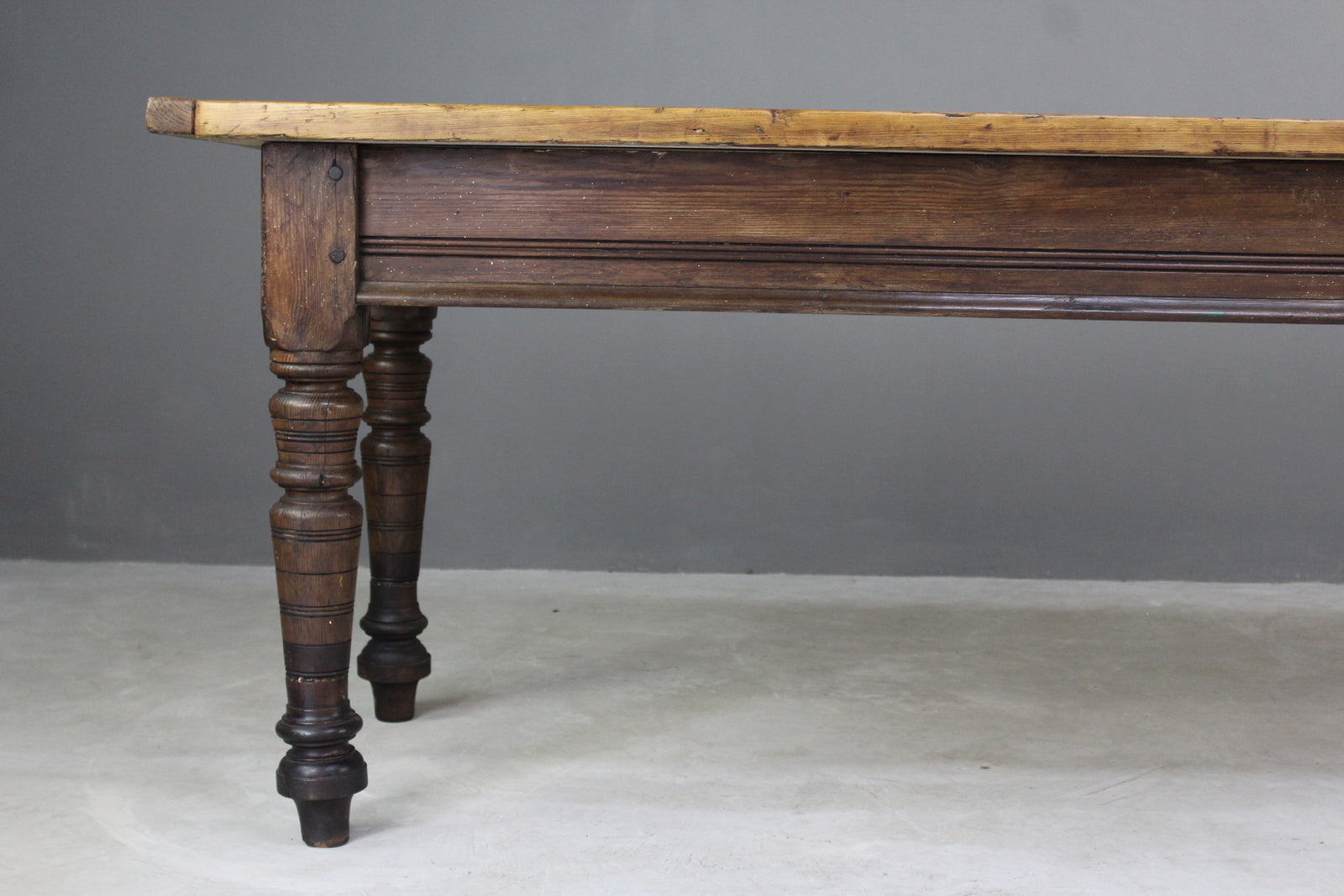 Large 10ft Antique Pine Rustic Kitchen Table - Kernow Furniture