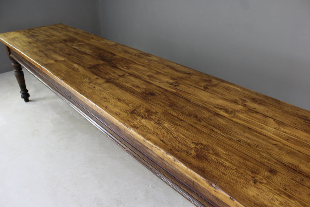 Large 10ft Antique Pine Rustic Kitchen Table - Kernow Furniture