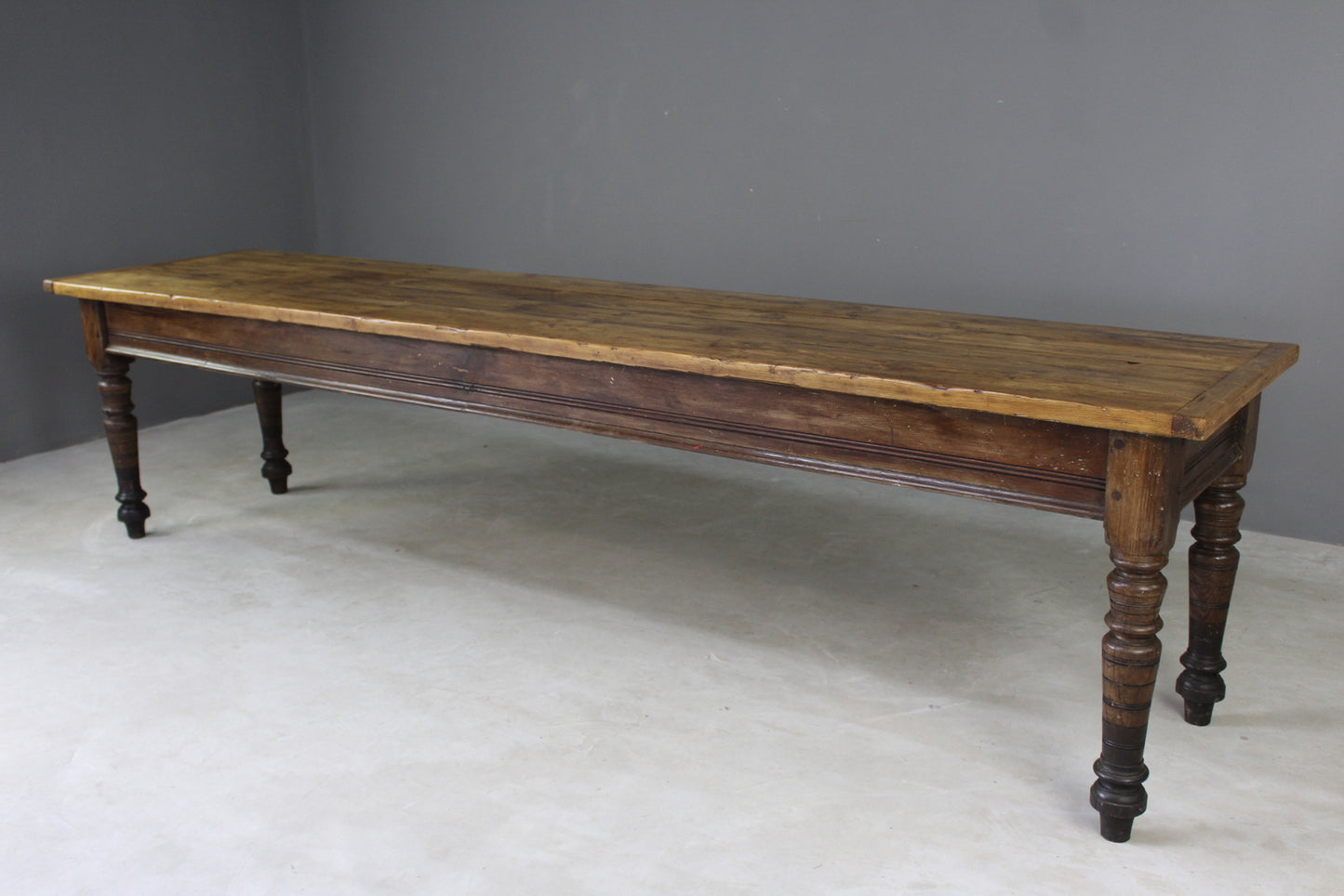 Large 10ft Antique Pine Rustic Kitchen Table - Kernow Furniture