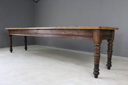 Large 10ft Antique Pine Rustic Kitchen Table - Kernow Furniture