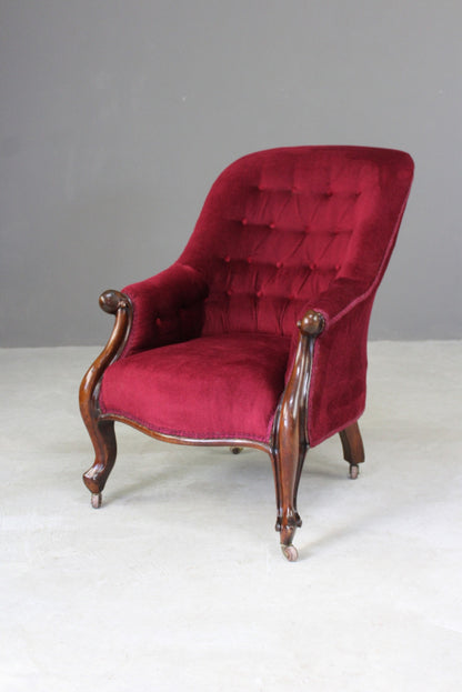 Victorian Red Upholstered Armchair - Kernow Furniture