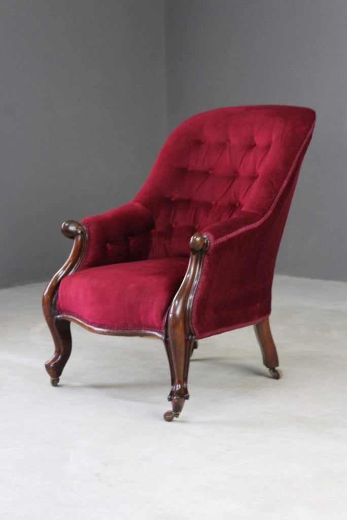 Victorian Red Upholstered Armchair - Kernow Furniture