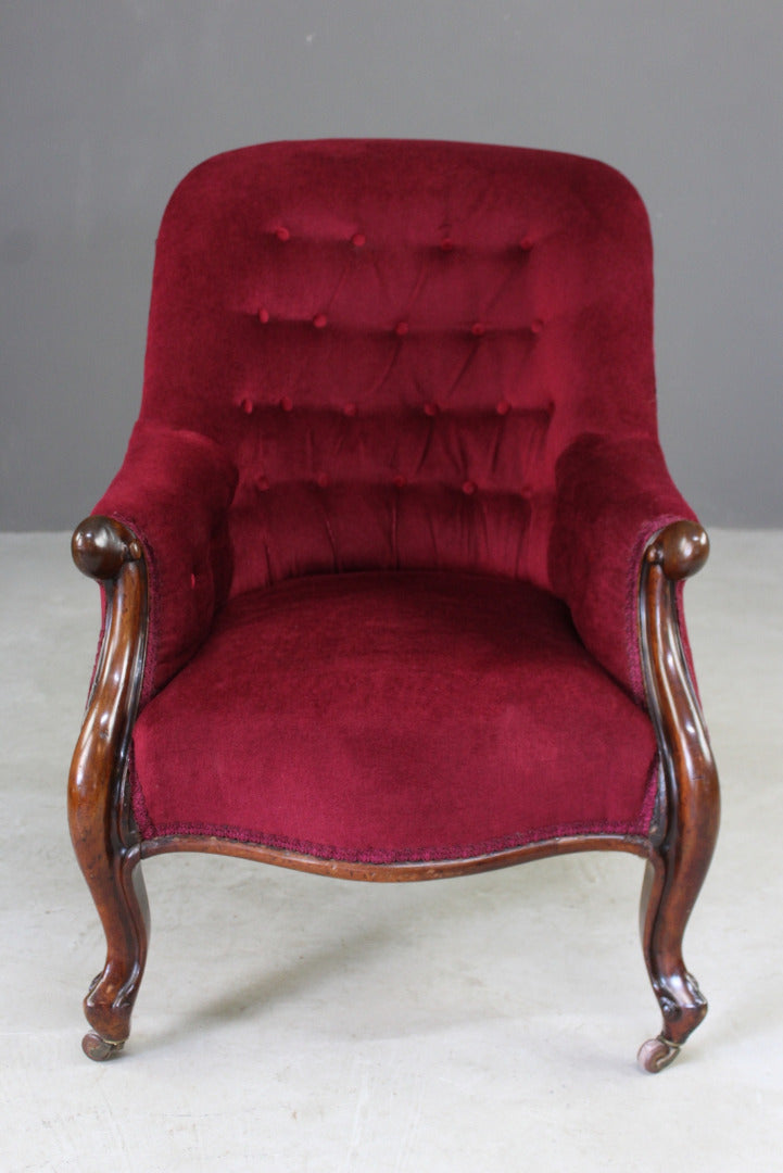 Victorian Red Upholstered Armchair - Kernow Furniture