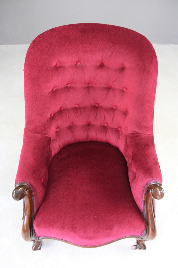 Victorian Red Upholstered Armchair - Kernow Furniture