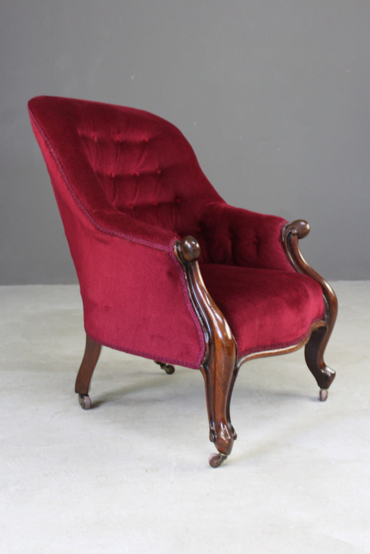 Victorian Red Upholstered Armchair - Kernow Furniture