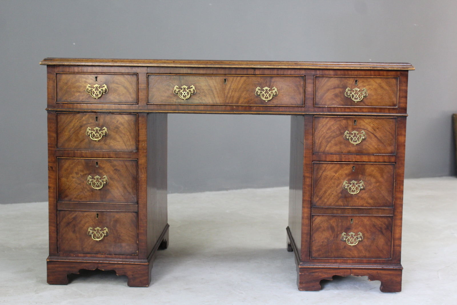 Antique Style Twin Pedestal Mahogany Desk - Kernow Furniture