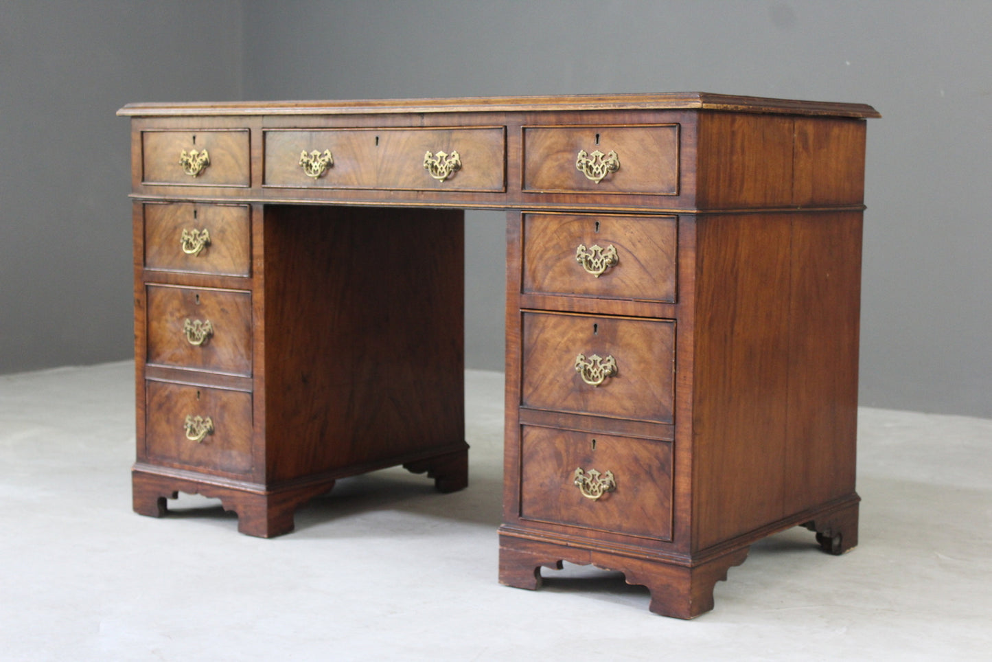 Antique Style Twin Pedestal Mahogany Desk - Kernow Furniture