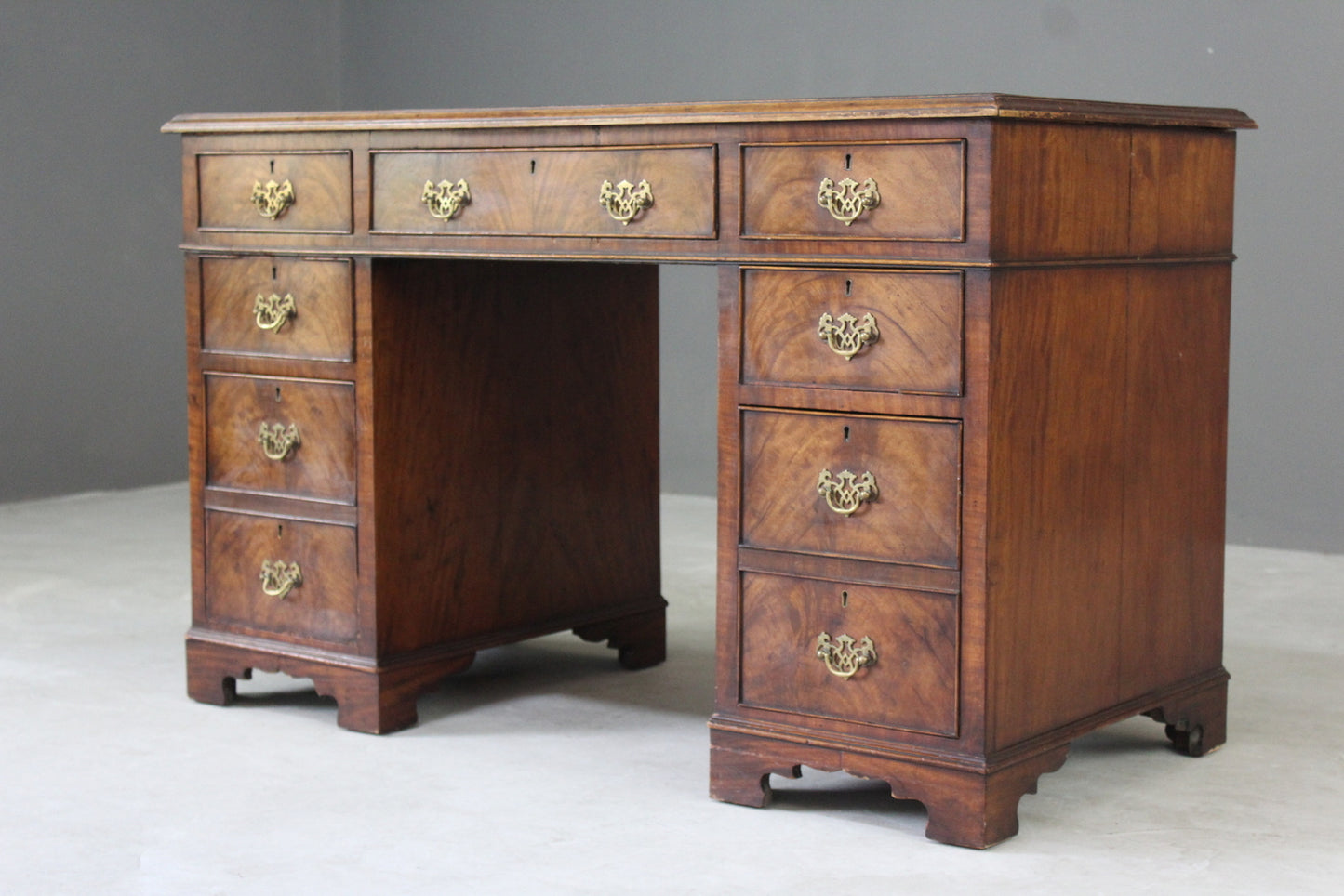 Antique Style Twin Pedestal Mahogany Desk - Kernow Furniture