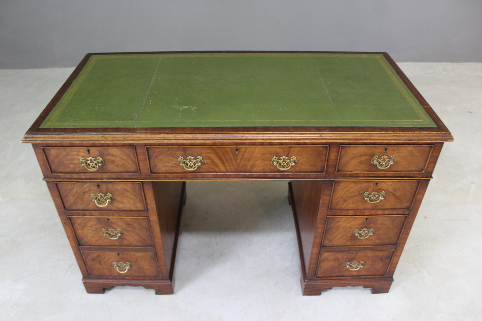 Antique Style Twin Pedestal Mahogany Desk - Kernow Furniture