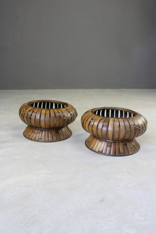 Pair Retro Bamboo Plant Stands - Kernow Furniture