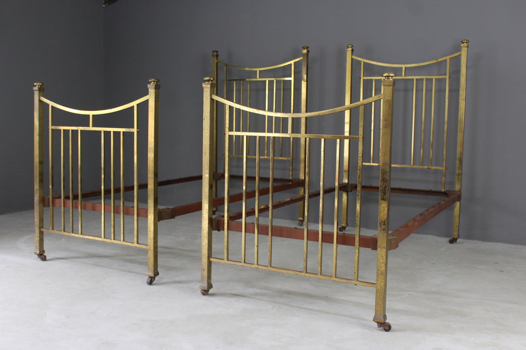 Pair Antique 3ft Single Brass Bed Frames - Kernow Furniture