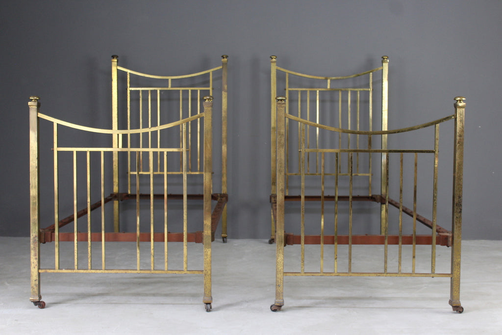 Pair Antique 3ft Single Brass Bed Frames - Kernow Furniture