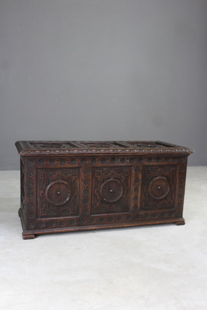 Antique Carved Coffer - Kernow Furniture