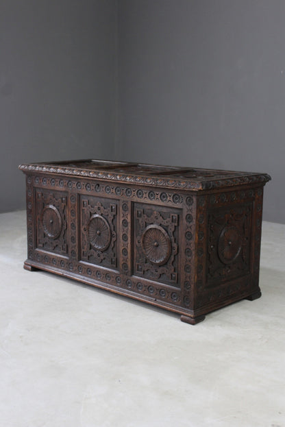 Antique Carved Coffer - Kernow Furniture