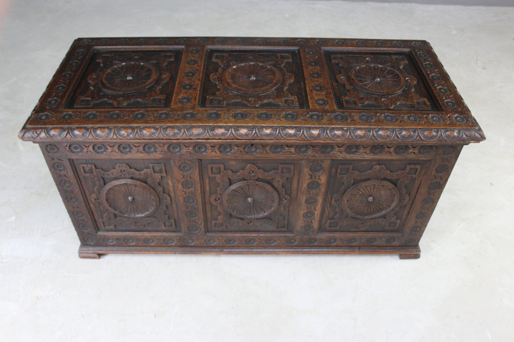 Antique Carved Coffer - Kernow Furniture