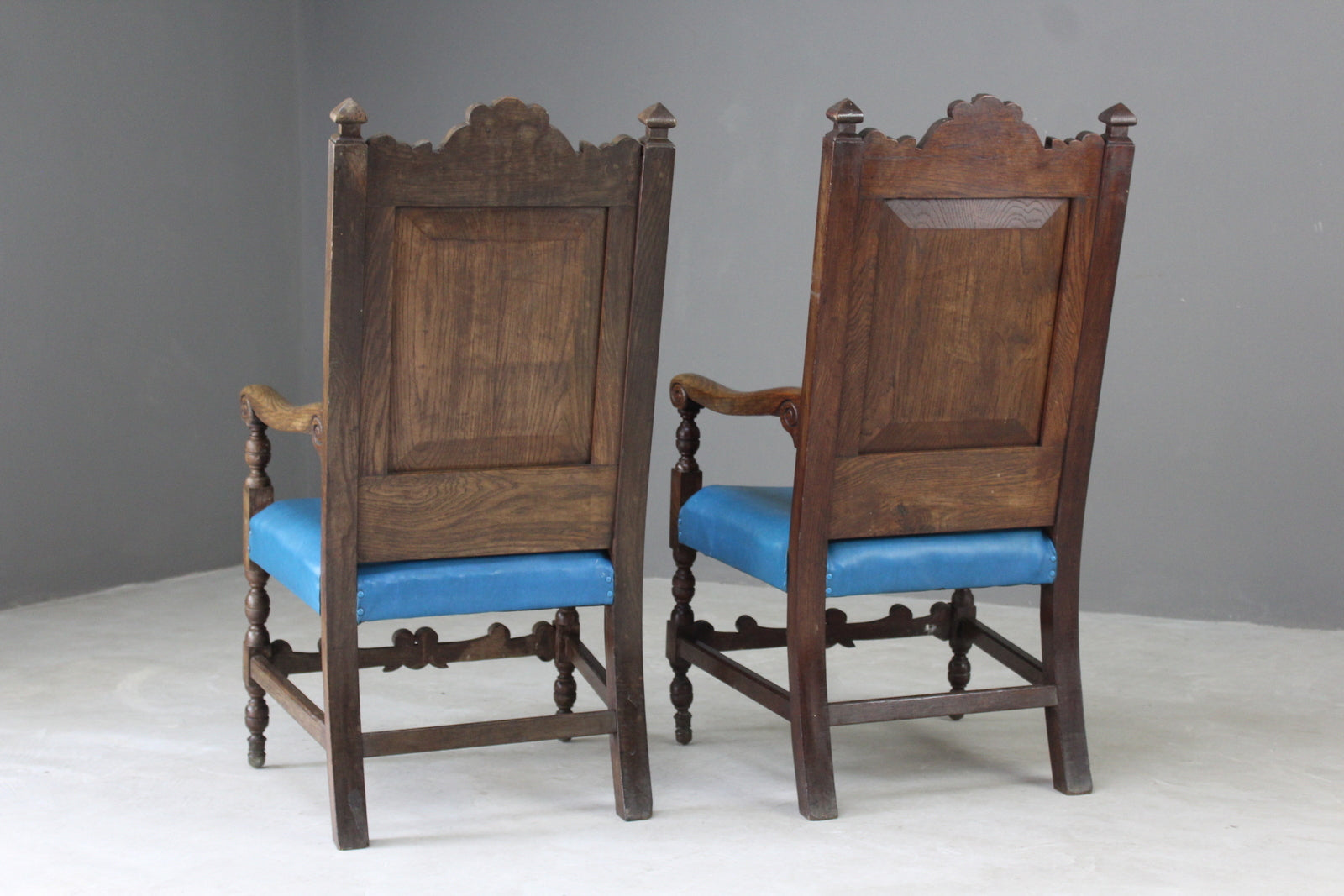 Pair Carolean Style Oak Armchairs - Kernow Furniture