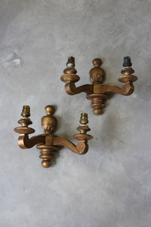 Vintage Gilt Wood Wall Lights - Kernow Furniture