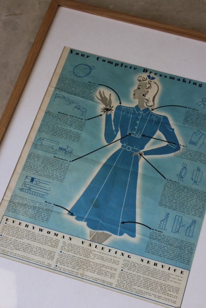 Vintage Dressmaking Chart Framed Poster - Kernow Furniture