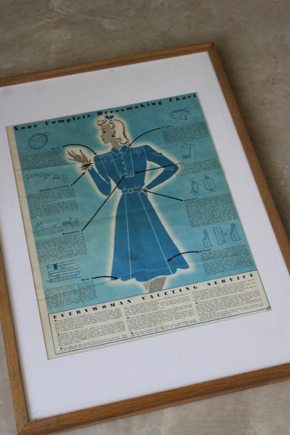 Vintage Dressmaking Chart Framed Poster - Kernow Furniture