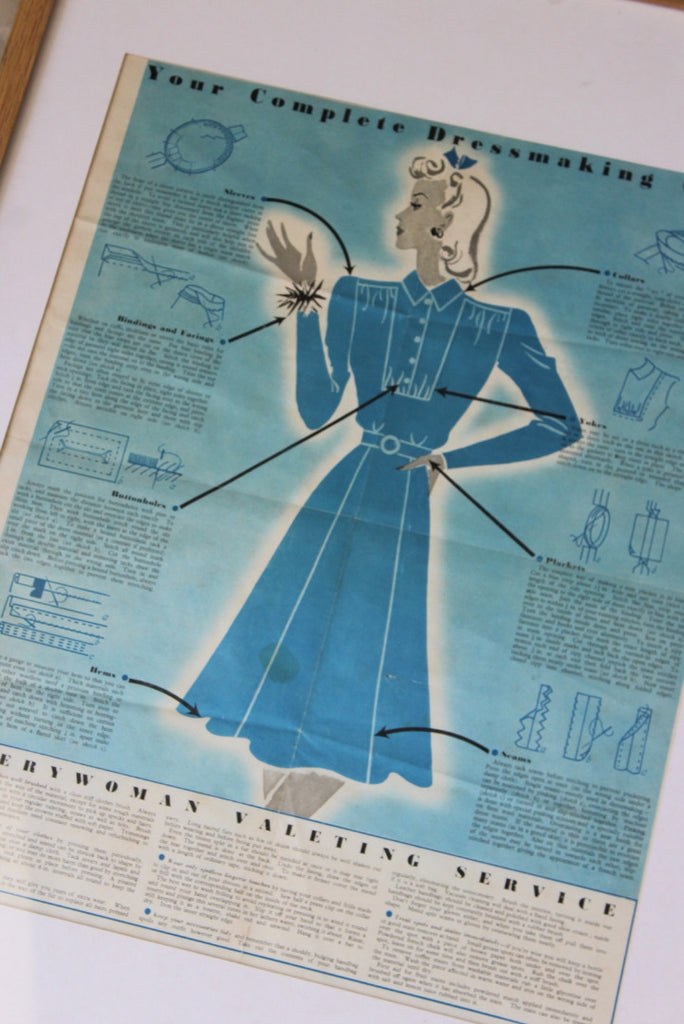 Vintage Dressmaking Chart Framed Poster - Kernow Furniture