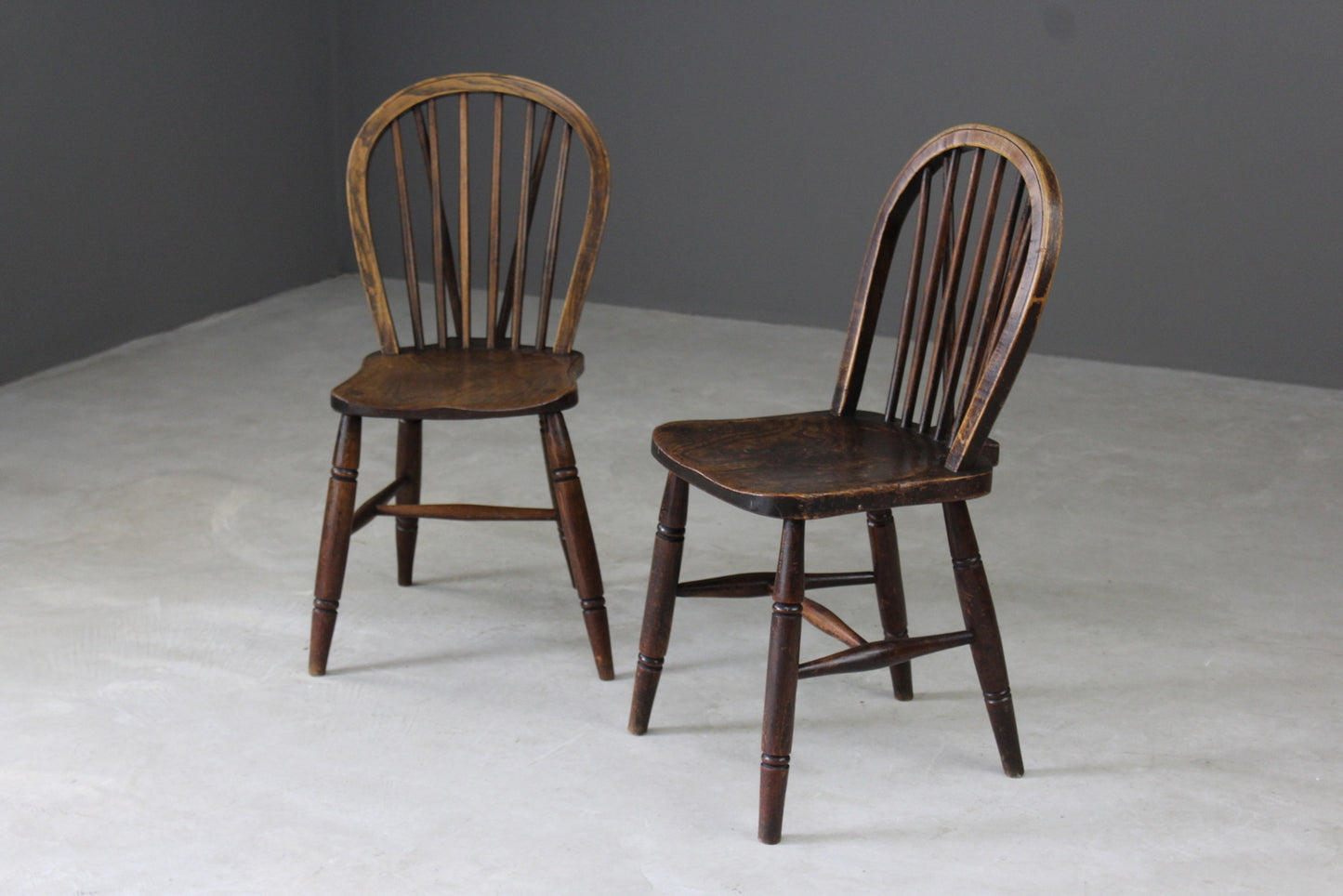 Pair Elm Hoop & Stick Back Kitchen Chairs - Kernow Furniture