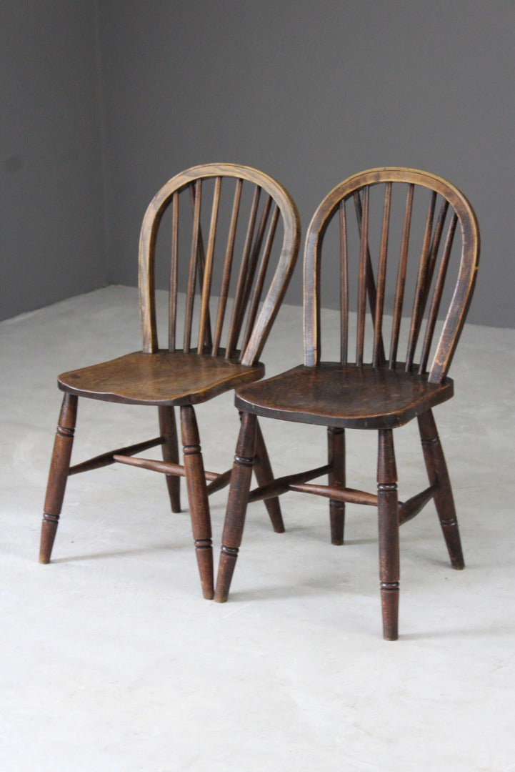 Pair Elm Hoop & Stick Back Kitchen Chairs - Kernow Furniture