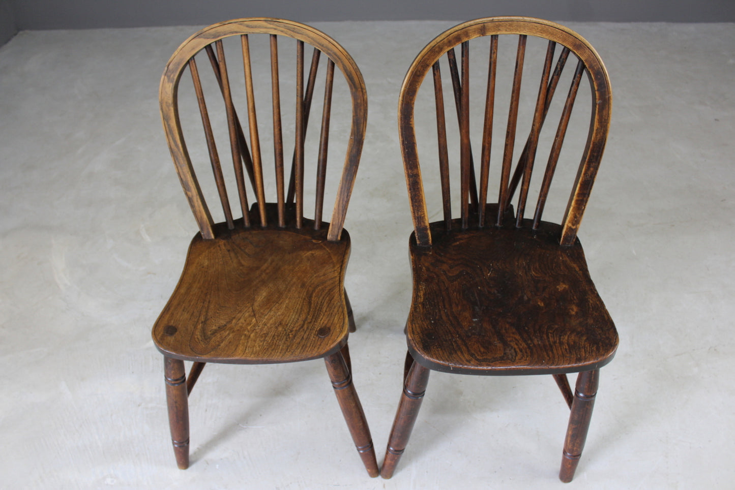 Pair Elm Hoop & Stick Back Kitchen Chairs - Kernow Furniture