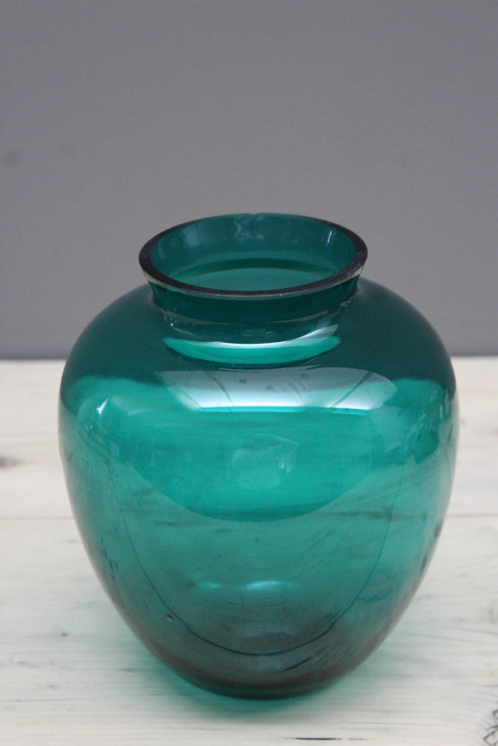 Retro Green Glass Vase - Kernow Furniture