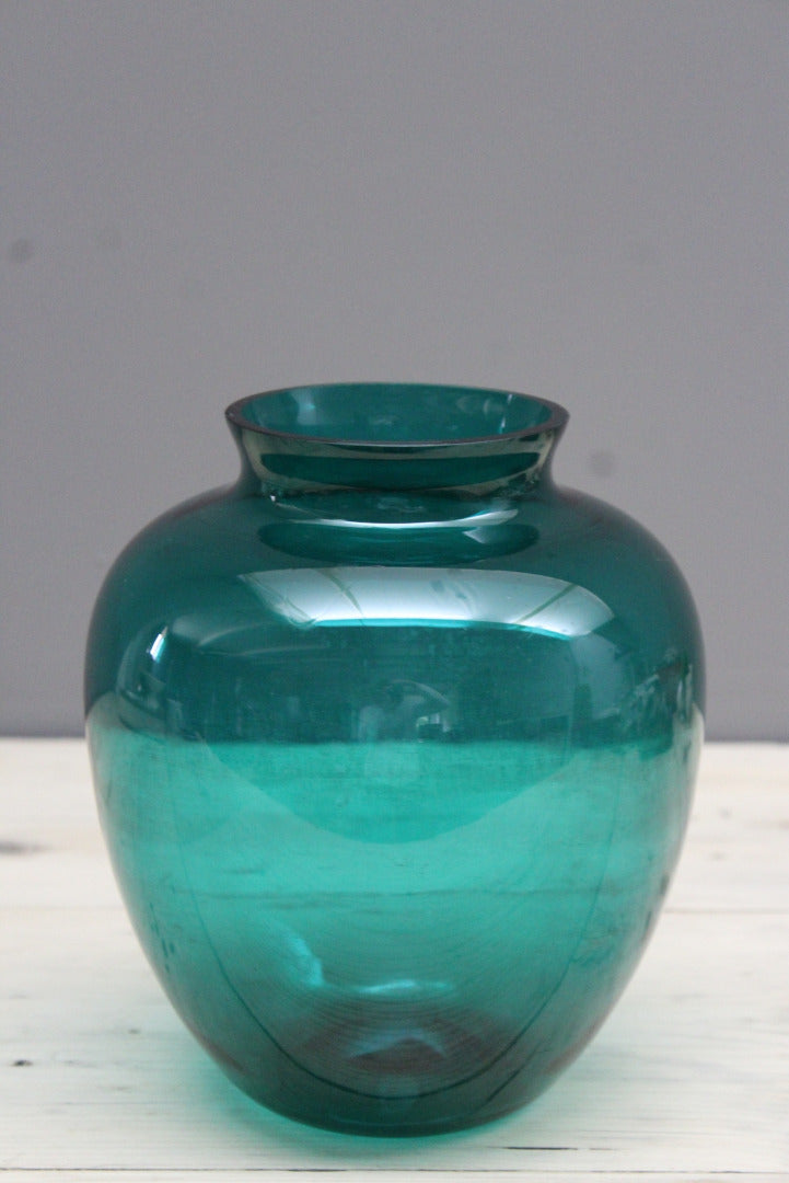 Retro Green Glass Vase - Kernow Furniture