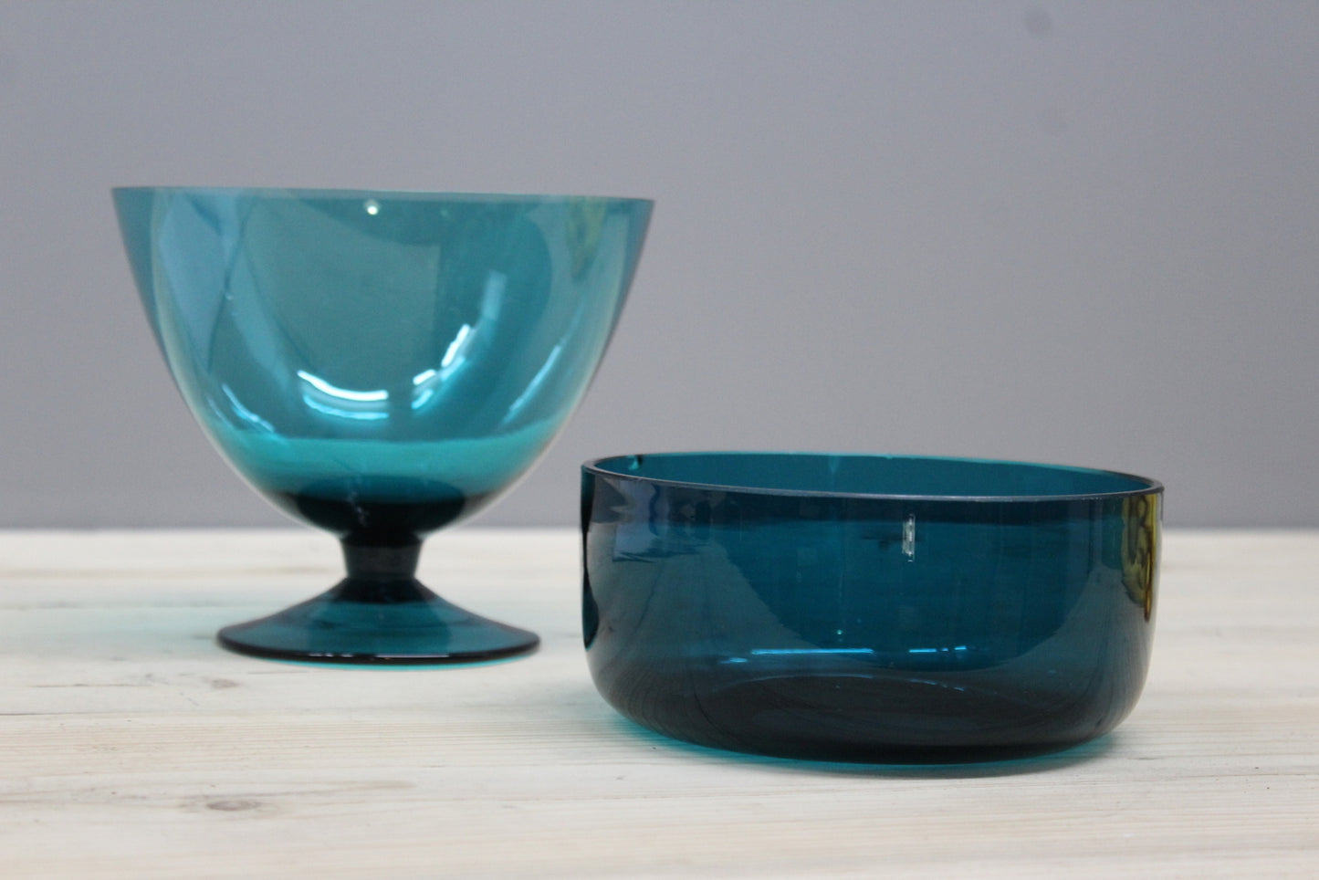 Pair Vintage Blue Glass Bowls - Kernow Furniture