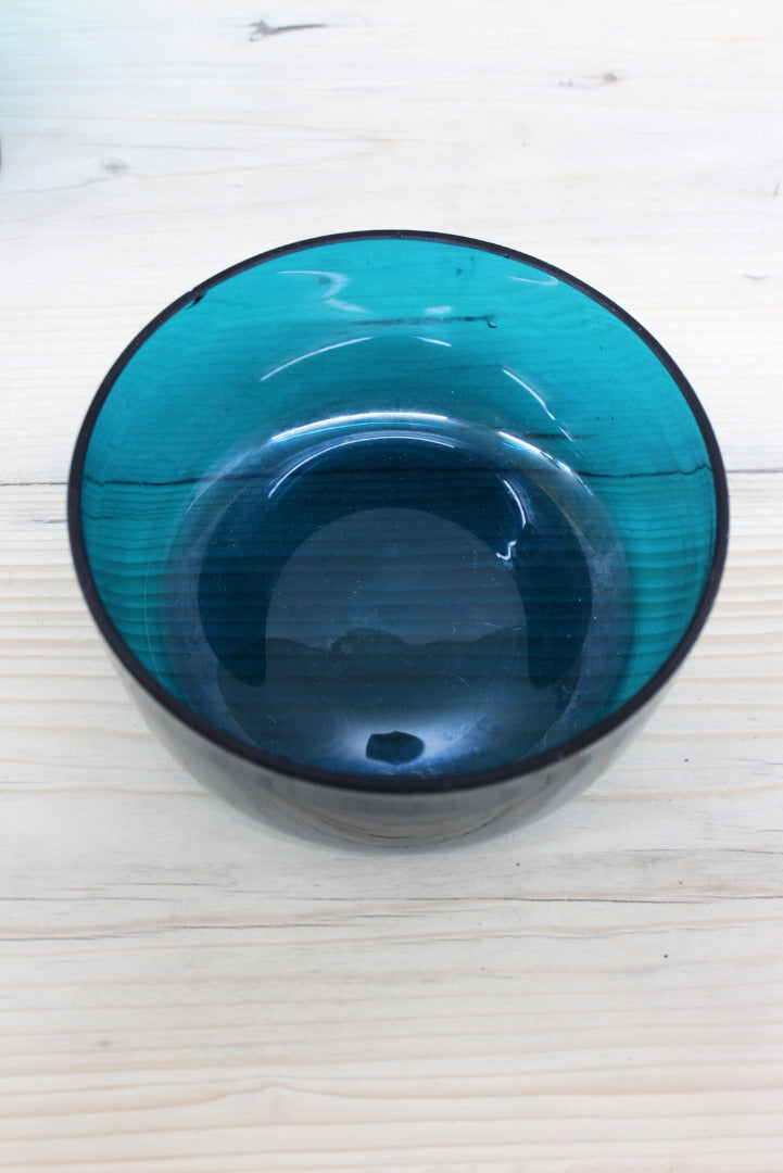 Pair Vintage Blue Glass Bowls - Kernow Furniture