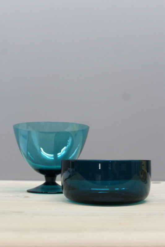 Pair Vintage Blue Glass Bowls - Kernow Furniture