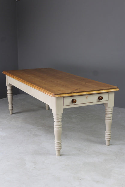 Large Antique Pine Kitchen Table - Kernow Furniture