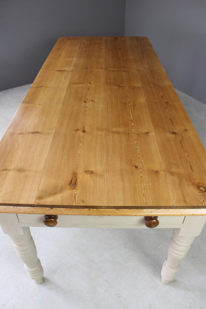 Large Antique Pine Kitchen Table - Kernow Furniture