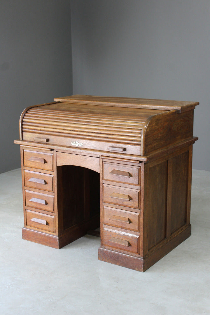 Oak Tambour Roll Top Desk - Kernow Furniture