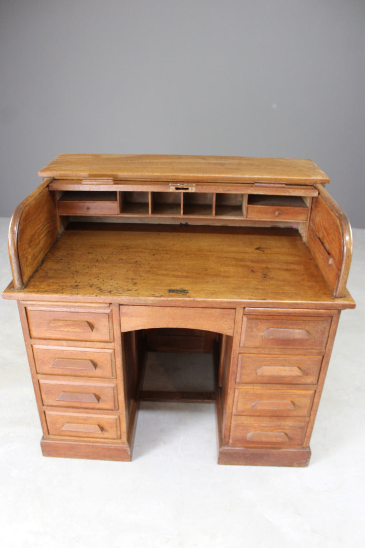 Oak Tambour Roll Top Desk - Kernow Furniture